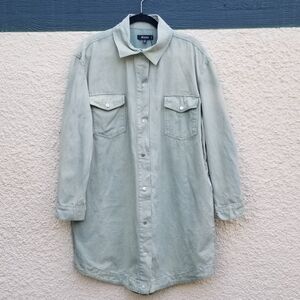 NWT Missguided sage green oversized denim shirt dress MISSING BELT US 10
